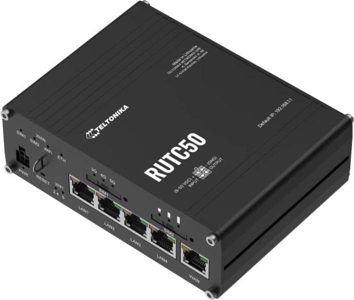 Teltonika RUTC50 WLAN Router, 5G, WLAN 6, DUAL-SIM mit Auto-Failover, Backup-WAN, schwarz (RUTC50200000)