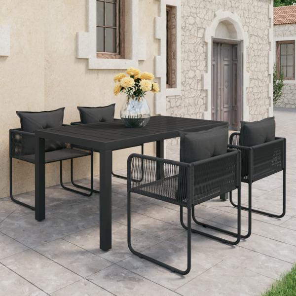 ARDEBO.de - 5-tlg. Garten-Essgruppe PVC Rattan Schwarz
