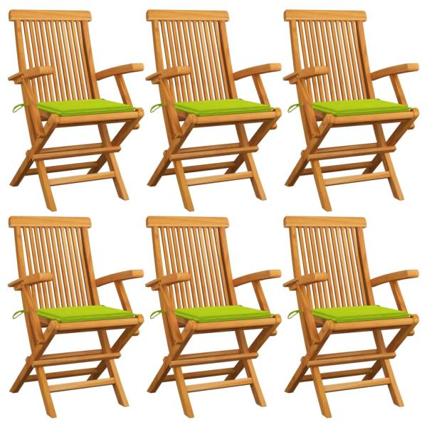 ARDEBO.de - Gartenstühle mit Hellgrünen Kissen 6 Stk. Massivholz Teak