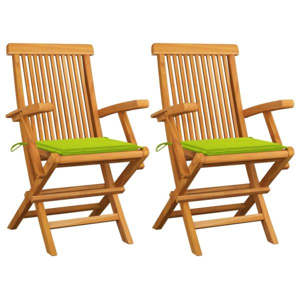 ARDEBO.de - Gartenstühle mit Hellgrünen Kissen 2 Stk. Massivholz Teak