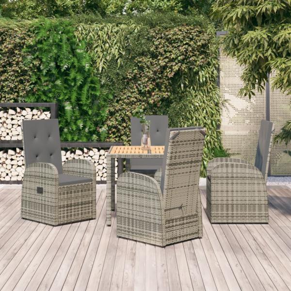 ARDEBO.de - 5-tlg. Garten-Essgruppe mit Kissen Grau Poly Rattan