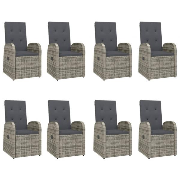 9-tlg. Garten-Essgruppe mit Kissen Grau Poly Rattan