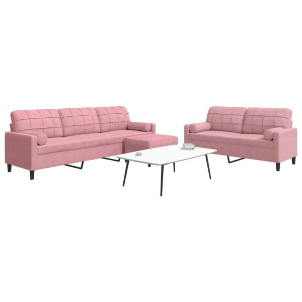 ARDEBO.de - 3-tlg. Sofagarnitur mit Kissen und Nackenrollen Rosa Samt