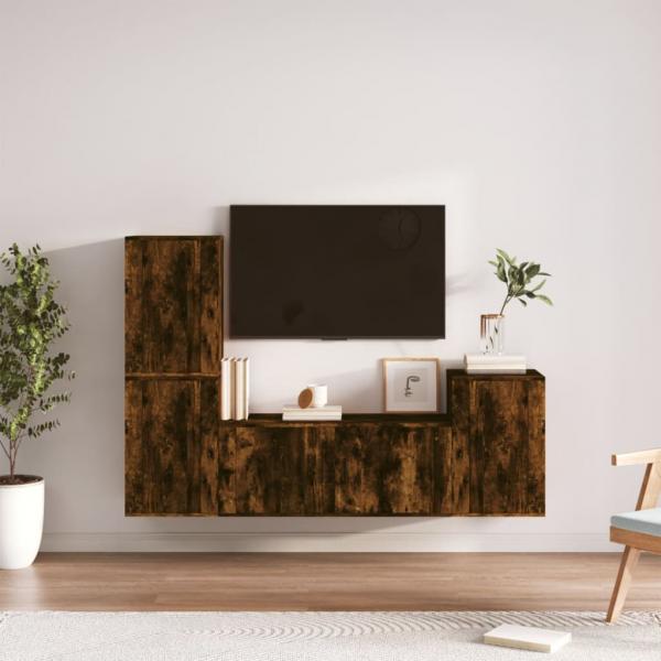 ARDEBO.de - 4-tlg. TV-Schrank-Set Räuchereiche Holzwerkstoff