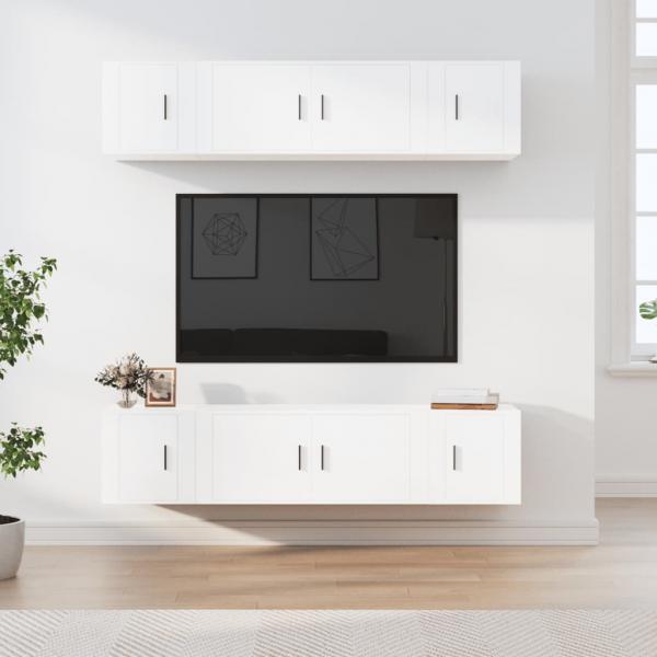 ARDEBO.de - 6-tlg. TV-Schrank-Set Weiß Holzwerkstoff