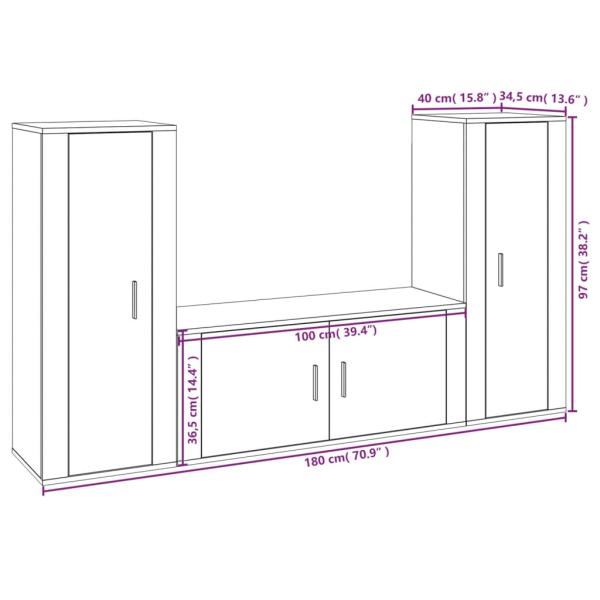 ARDEBO.de - 3-tlg. TV-Schrank-Set Räuchereiche Holzwerkstoff