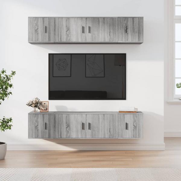 ARDEBO.de - 6-tlg. TV-Schrank-Set Grau Sonoma Holzwerkstoff