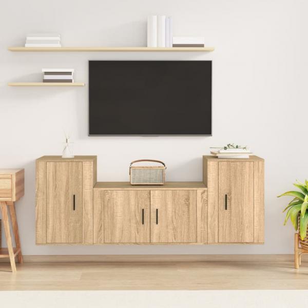 ARDEBO.de - 3-tlg. TV-Schrank-Set Sonoma-Eiche Holzwerkstoff