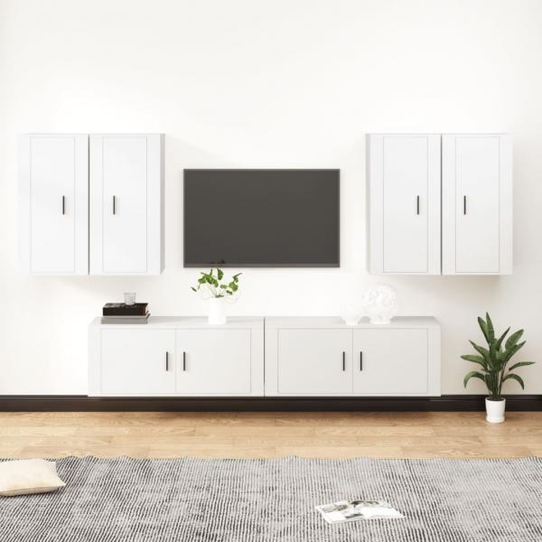 ARDEBO.de - 6-tlg. TV-Schrank-Set Weiß Holzwerkstoff