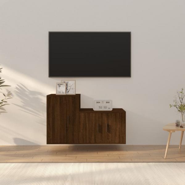 ARDEBO.de - 2-tlg. TV-Schrank-Set Braun Eichen-Optik Holzwerkstoff