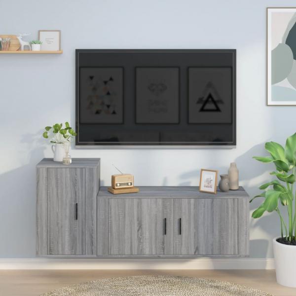 ARDEBO.de - 2-tlg. TV-Schrank-Set Grau Sonoma Holzwerkstoff