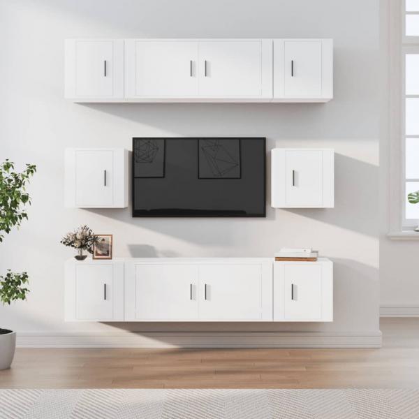 ARDEBO.de - 8-tlg. TV-Schrank-Set Weiß Holzwerkstoff