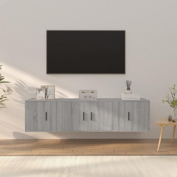 ARDEBO.de - 3-tlg. TV-Schrank-Set Grau Sonoma Holzwerkstoff