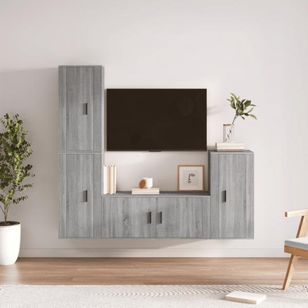 ARDEBO.de - 4-tlg. TV-Schrank-Set Grau Sonoma Holzwerkstoff