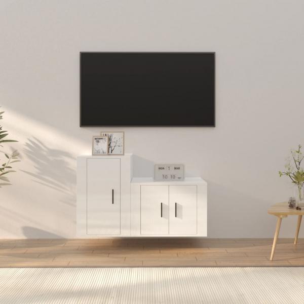 ARDEBO.de - 2-tlg. TV-Schrank-Set Hochglanz-Weiß Holzwerkstoff