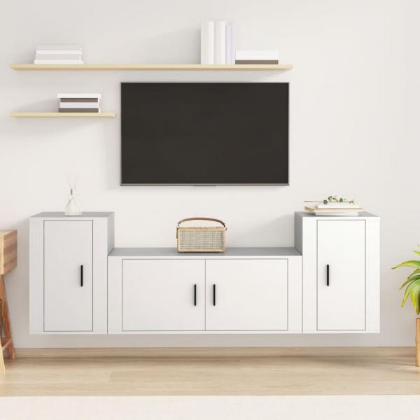 ARDEBO.de - 3-tlg. TV-Schrank-Set Weiß Holzwerkstoff