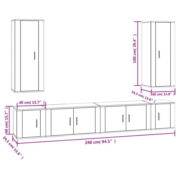 ARDEBO.de - 6-tlg. TV-Schrank-Set Hochglanz-Weiß Holzwerkstoff
