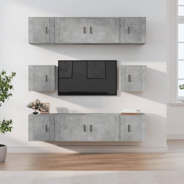ARDEBO.de - 8-tlg. TV-Schrank-Set Betongrau Holzwerkstoff
