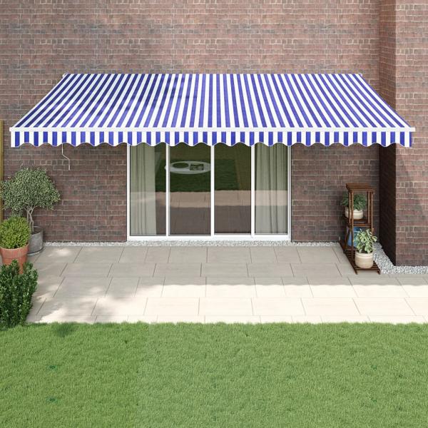 ARDEBO.de - Markise Einziehbar Blau und Weiß 5x3 m Stoff und Aluminium