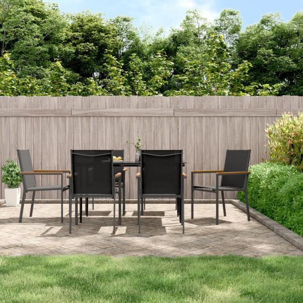 ARDEBO.de - 7-tlg. Garten-Essgruppe Schwarz Textilene und Stahl