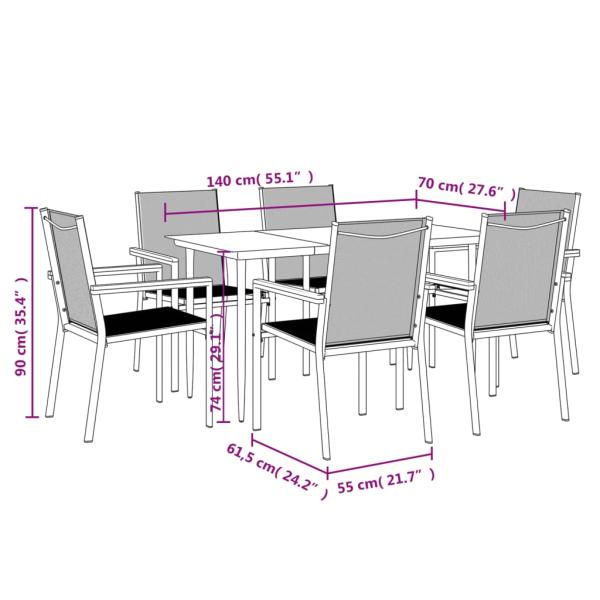 7-tlg. Garten-Essgruppe Schwarz Textilene und Stahl