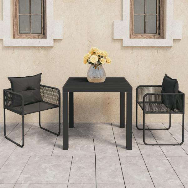 ARDEBO.de - 3-tlg. Garten-Essgruppe PVC Rattan Schwarz