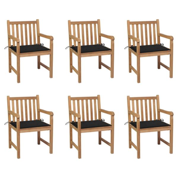 ARDEBO.de - Gartenstühle 6 Stk. mit Schwarzen Kissen Massivholz Teak