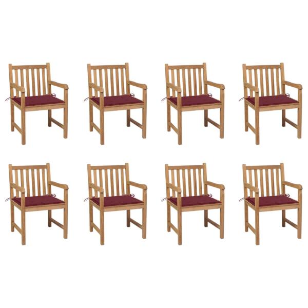 ARDEBO.de - Gartenstühle 8 Stk. mit Weinroten Kissen Massivholz Teak
