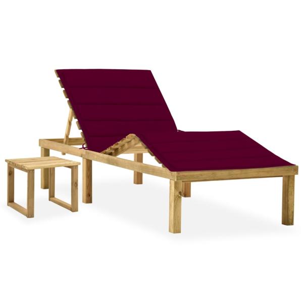ARDEBO.de - Garten-Sonnenliege mit Tisch und Auflage Kiefer Imprägniert