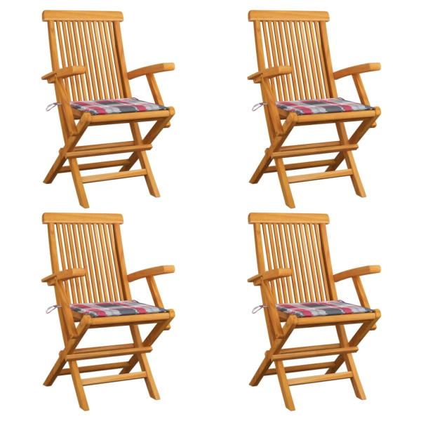 ARDEBO.de - Gartenstühle Rote Karomuster-Kissen 4 Stk. Massivholz Teak
