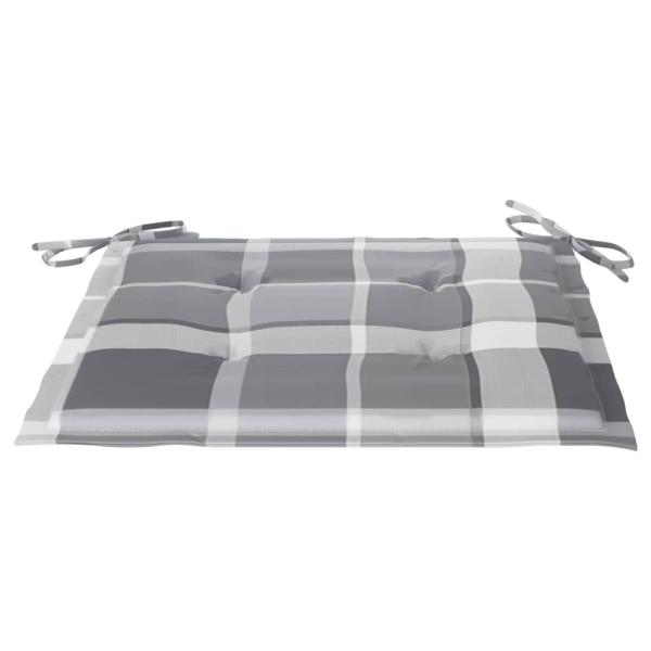 Gartenstühle 2 Stk. Graue Karomuster-Kissen Massivholz Teak