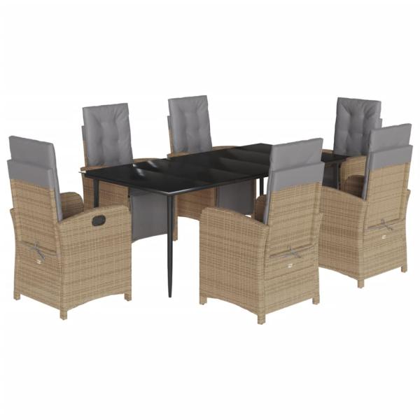 7-tlg. Garten-Essgruppe mit Kissen Beige Poly Rattan