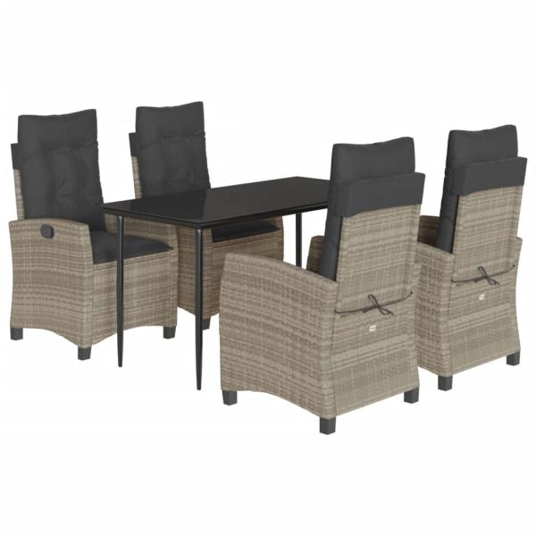 5-tlg. Garten-Essgruppe mit Kissen Hellgrau Poly Rattan