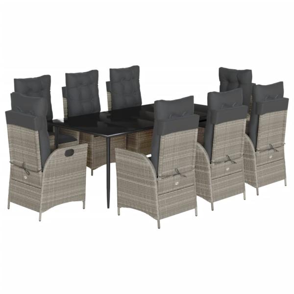 9-tlg. Garten-Essgruppe mit Kissen Hellgrau Poly Rattan
