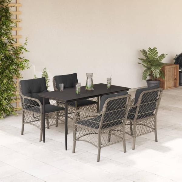 ARDEBO.de - 5-tlg. Garten-Essgruppe mit Kissen Hellgrau Poly Rattan