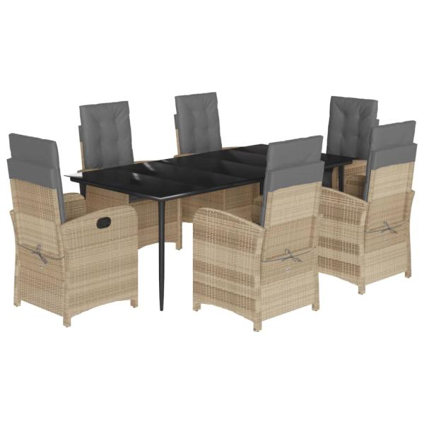 7-tlg. Garten-Essgruppe mit Kissen Beigemischung Poly Rattan