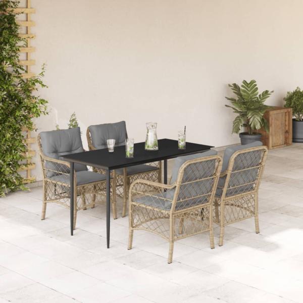 ARDEBO.de - 5-tlg. Garten-Essgruppe mit Kissen Beigemischung Poly Rattan