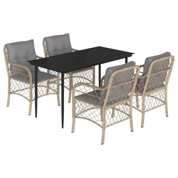 5-tlg. Garten-Essgruppe mit Kissen Beigemischung Poly Rattan