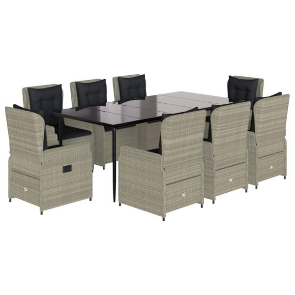 9-tlg. Garten-Essgruppe mit Kissen Hellgrau Poly Rattan