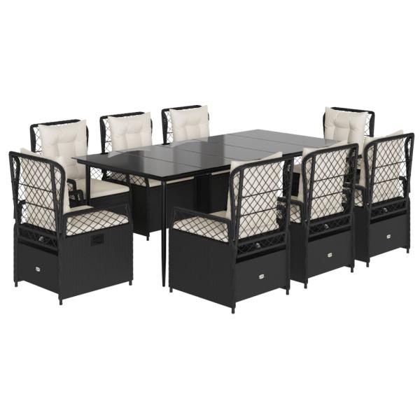 9-tlg. Garten-Essgruppe mit Kissen Schwarz Poly Rattan