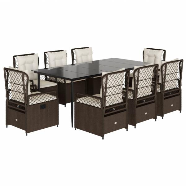9-tlg. Garten-Essgruppe mit Kissen Braun Poly Rattan