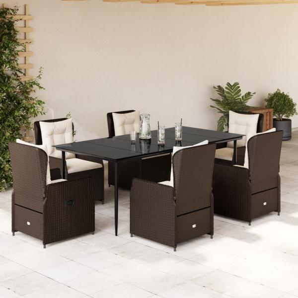 ARDEBO.de - 7-tlg. Garten-Essgruppe mit Kissen Braun Poly Rattan