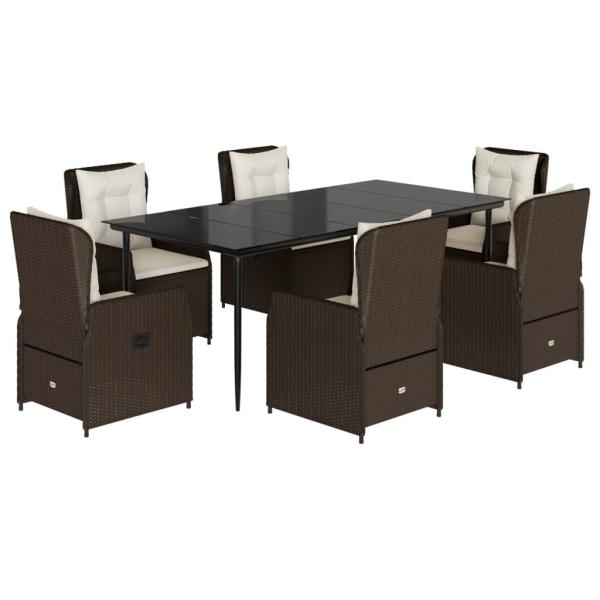7-tlg. Garten-Essgruppe mit Kissen Braun Poly Rattan
