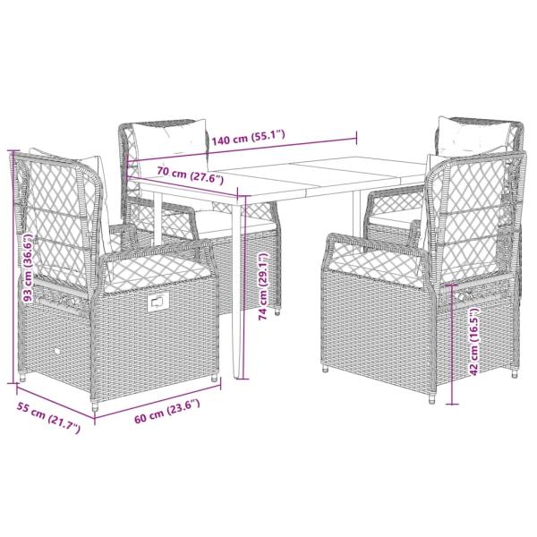 5-tlg. Garten-Essgruppe mit Kissen Beige Poly Rattan