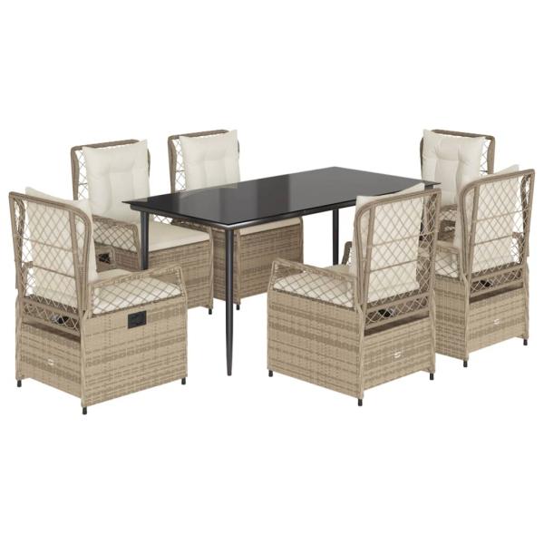 7-tlg. Garten-Essgruppe mit Kissen Beige Poly Rattan