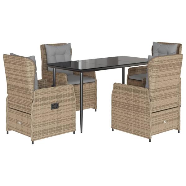 5-tlg. Garten-Essgruppe mit Kissen Beige Poly Rattan