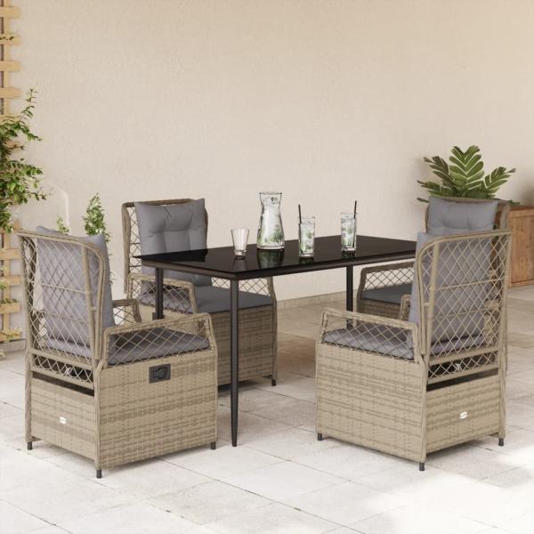 ARDEBO.de - 5-tlg. Garten-Essgruppe mit Kissen Beige Poly Rattan