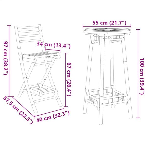 3-tlg. Outdoor-Bar-Set Klappbar Bambus