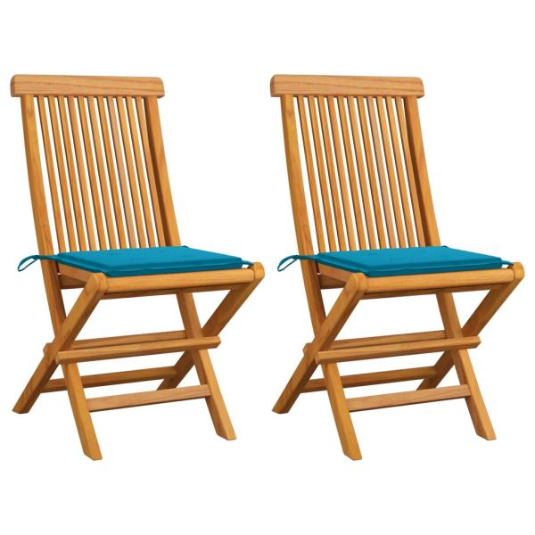 ARDEBO.de - Gartenstühle mit Blauen Kissen 2 Stk. Massivholz Teak