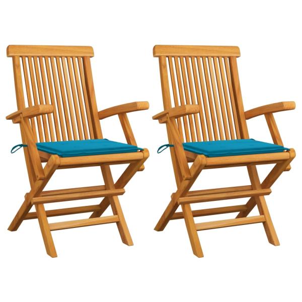 ARDEBO.de - Gartenstühle mit Blauen Kissen 2 Stk. Massivholz Teak